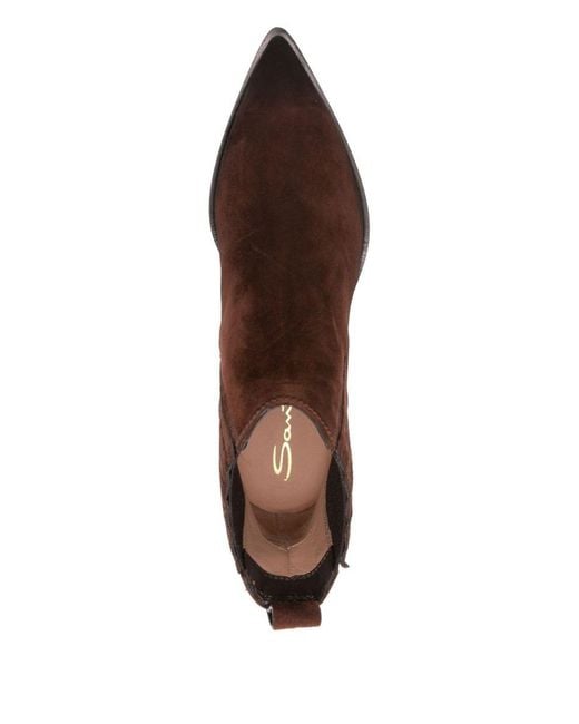 Santoni Brown 60Mm Pointed-Toe Block-Heel Boots