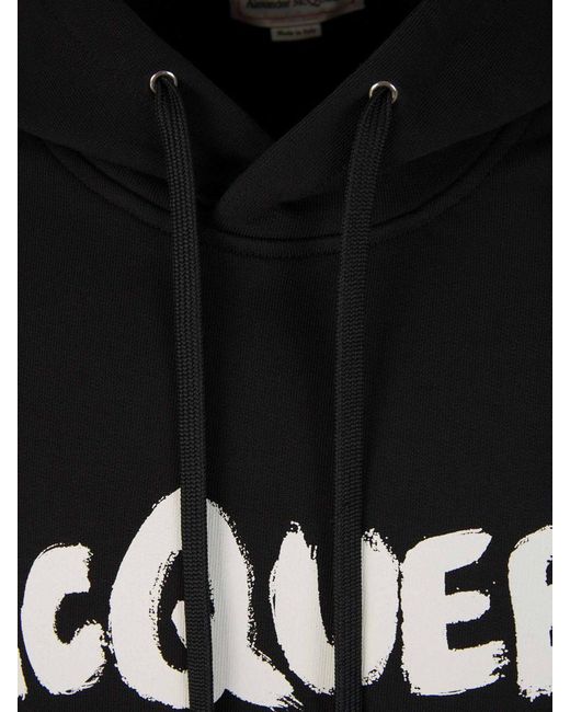 Alexander McQueen Black Printed Hood Sweatshirt for men