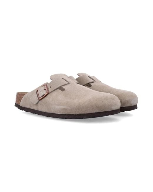 Birkenstock White Boston Suede Clogs