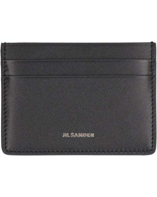 Jil Sander Gray Logo Detail Leather Card Holder for men