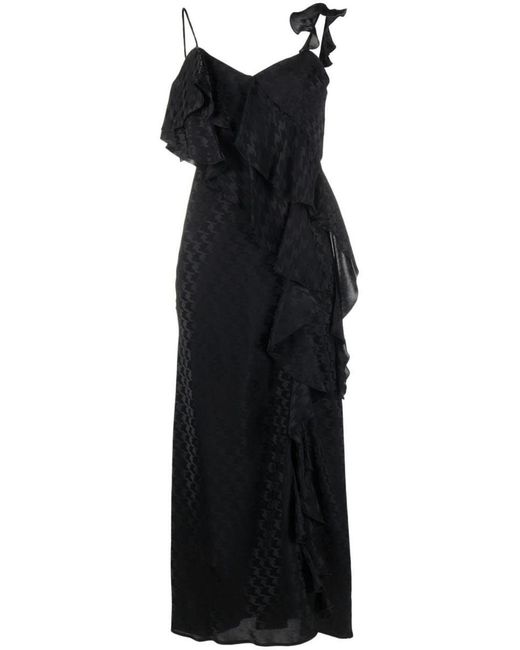 MSGM Black Ruffled-trim Houndstooth-pattern Dress