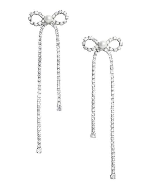 Self-Portrait White Colored Pendant Earings With Bow Detail And All-Over Crystal Embellishments