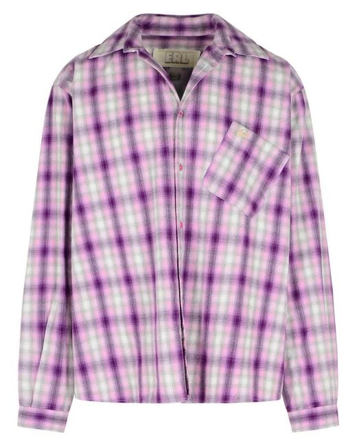 ERL Pink Checkered Cotton Shirt With Logo Patch for men