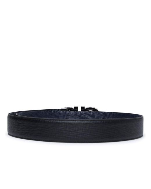Ferragamo Blue 'Gancini' And Calf Leather Reversible Belt for men