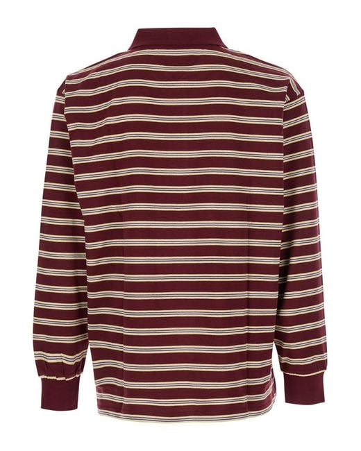 DUNST Red Bordeaux Sweater With All-Over Striped Motif And Front Logo