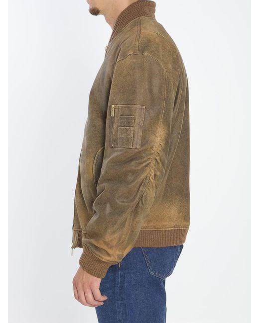 Golden Goose Deluxe Brand Brown Bomber Leather Jacket for men