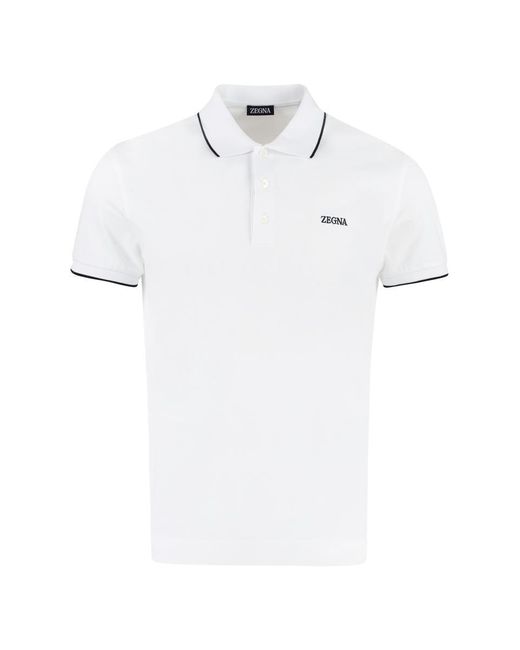 Zegna White Logo Print Cotton Polo Shirt for men