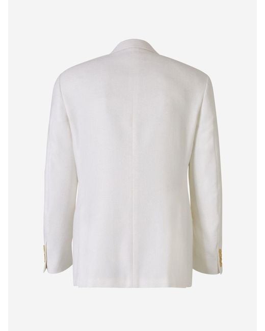 Canali White Textured Silk Blazer for men