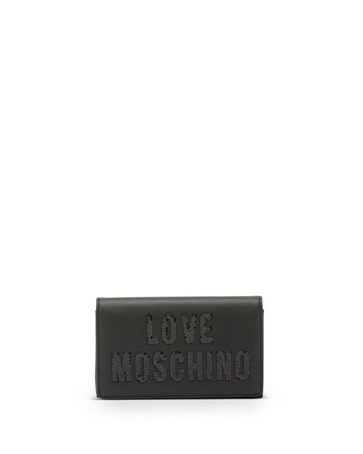 Love Moschino Gray Synthetic Leather Shoulder Bag With Sequined Logo