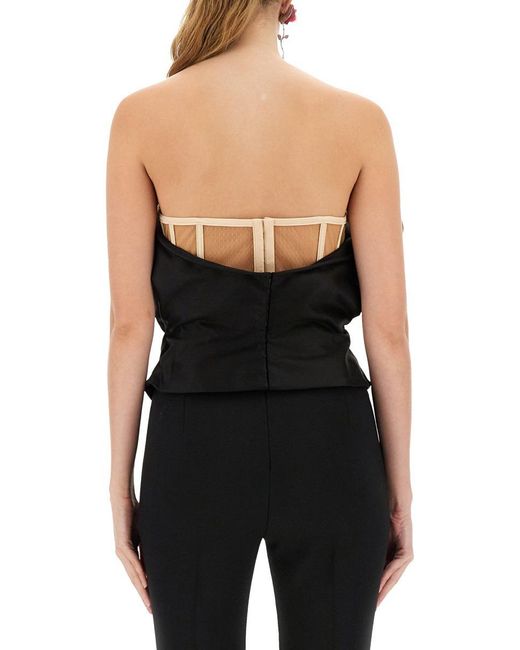 Magda Butrym Black Sculptural One-Shoulder Bustier With Architectural Elements
