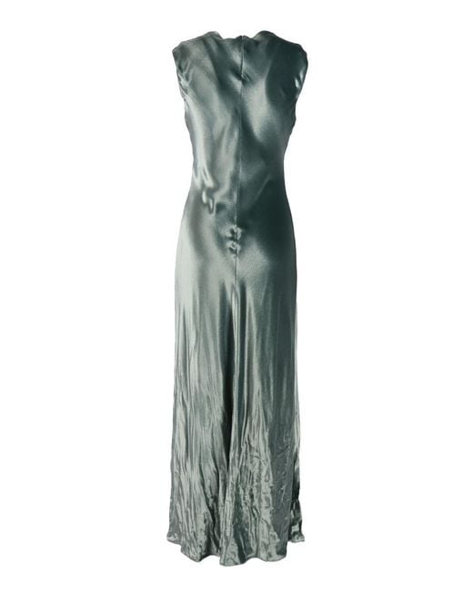Alberta Ferretti Green Sleeveless Maxi Dress With Subtle Sheen And Flared Hem
