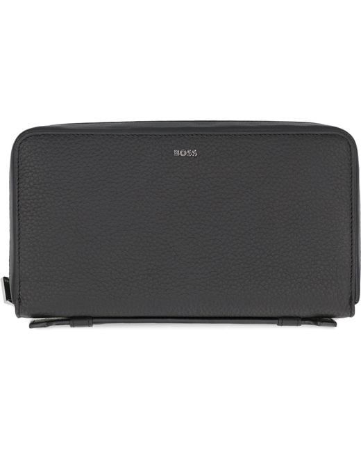 Boss Gray Logo Leather Wallet for men