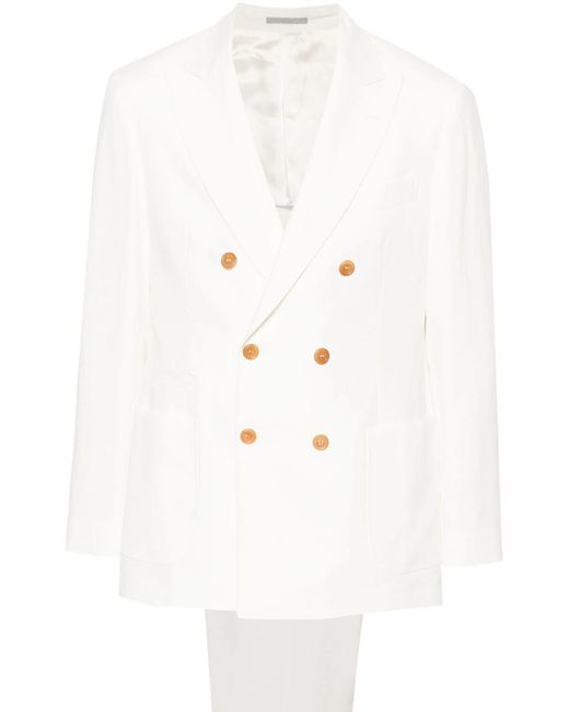 Brunello Cucinelli White Double-Breasted Linen Suit for men
