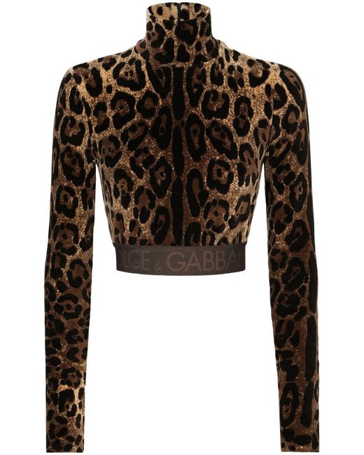 Dolce & Gabbana Black High Neck Leopard Print Blouse
