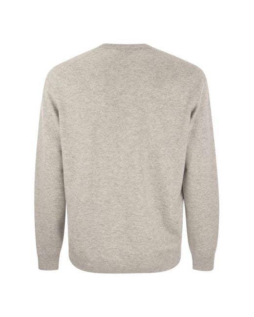 Brunello Cucinelli White Cashmere V-neck Sweater for men