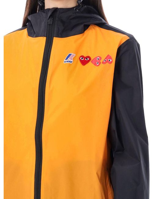 COMME DES GARÇONS PLAY Orange Bicolor Waterproof Zip Jacket With Hood