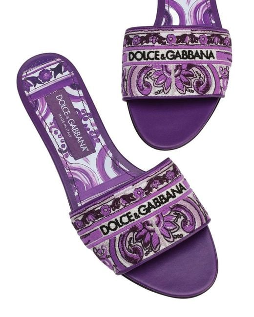 Dolce & Gabbana Purple Majolica Pattern Slide Sandals