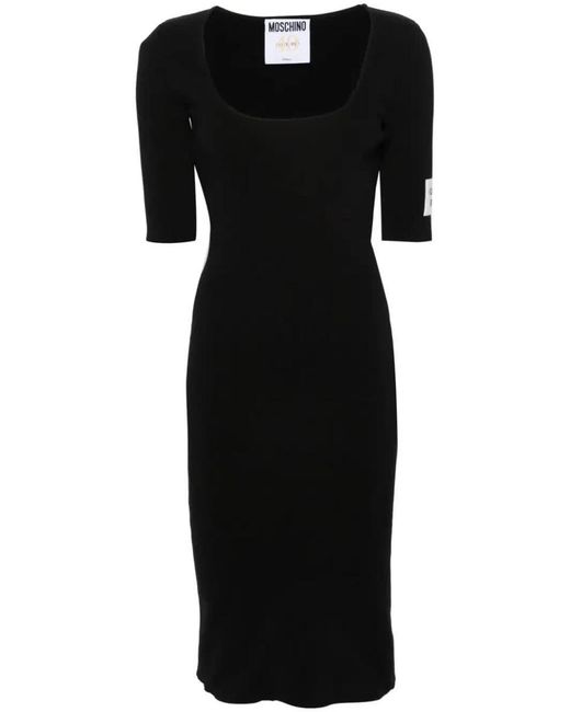 Moschino Black Square-neck Ribbed Midi Dress