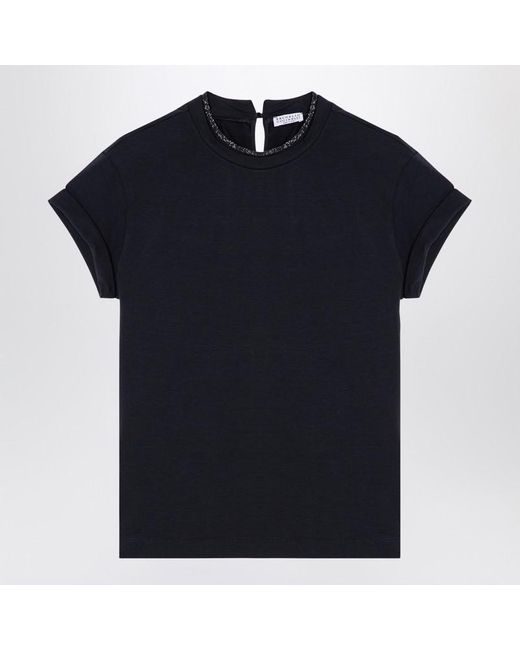 Brunello Cucinelli Chic CrewNeck Tee With Bead Accents in Black Lyst