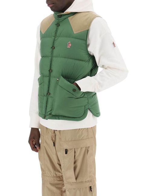 3 MONCLER GRENOBLE Green Veny Padded Feather Vest For for men