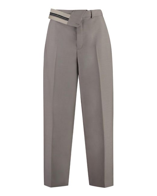 Fendi Gray Wool Carrot-Fit Trousers