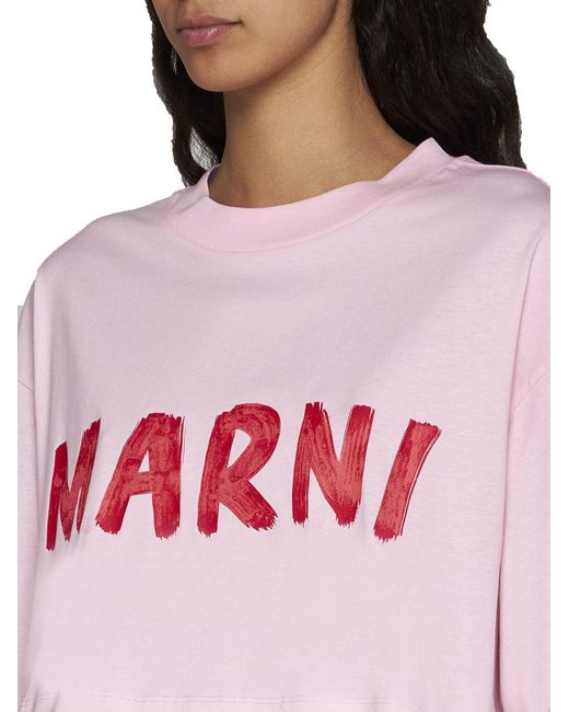 Marni Pink Cropped T-Shirt With Logo Print