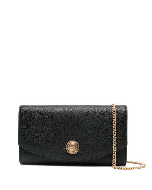 Balmain Black Embleme Leather Wallet On Chain