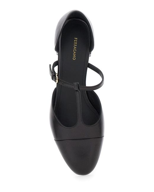 Ferragamo White 'Lainette' Ballet Shoes With T-Strap And Round Toe