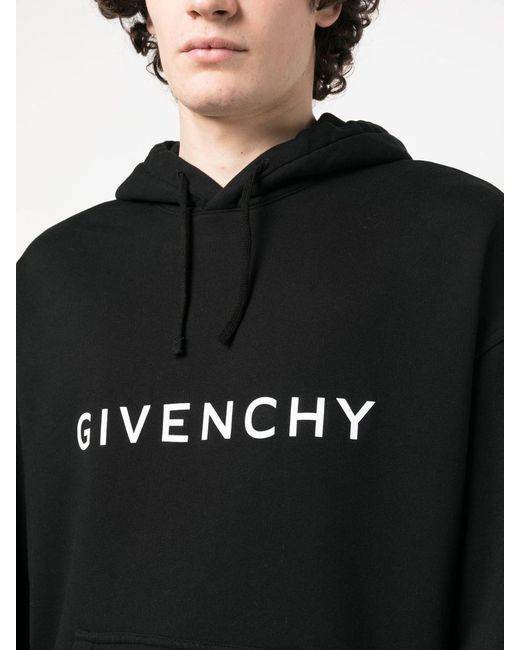 Givenchy Black Logo-Print Drawstring Hoodie for men