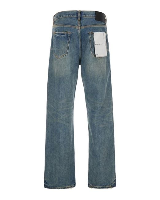 Purple Brand Blue 'Hadley Vintage' Jeans With Ripped Detail On The Front And Logo Patch On The Rear for men
