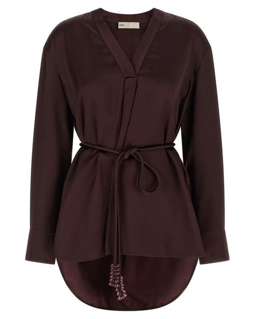 Tory Burch Satin Blouse in Brown