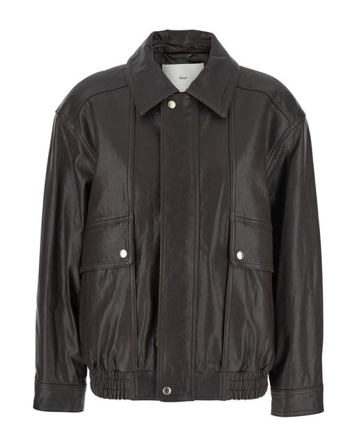 DUNST Black Brown Oversized Jacket With Dropped Shoulders And Flap Pockets On The Front In Leather Woman