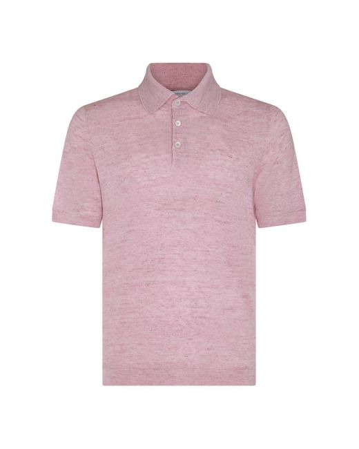 Brunello Cucinelli Pink Linen Polo Shirt for men