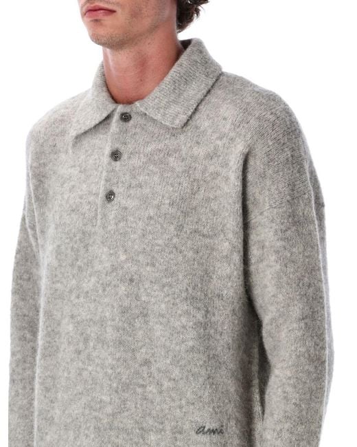 AMI Gray Wool And Alpaca Polo Sweater for men