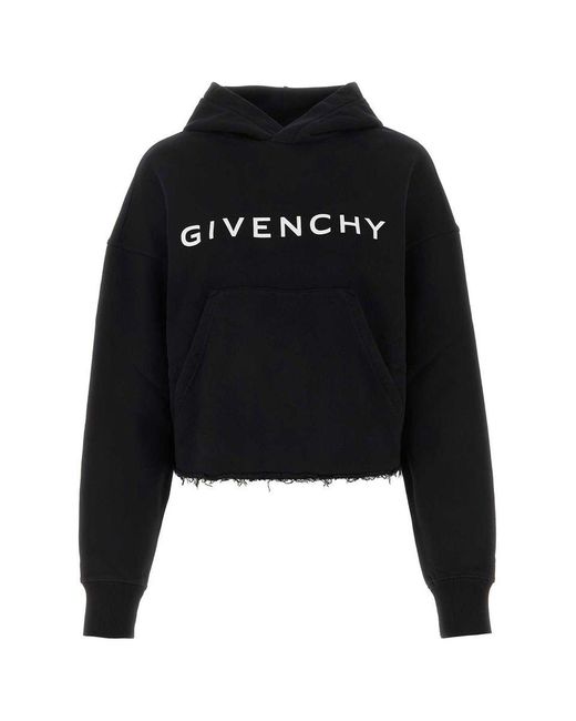 Givenchy Black Brushed Cotton Cropped Hoodie