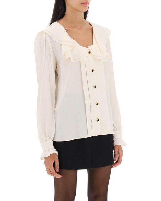 Alessandra Rich Natural Crepe De Chine Blouse With Frills