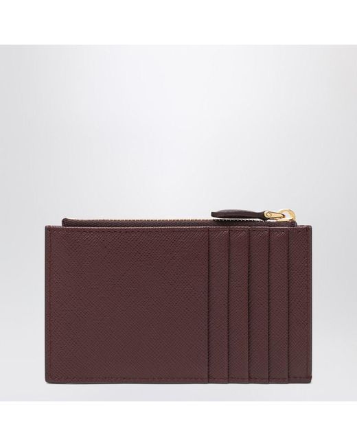 Prada Purple Burgundy Saffiano Zipped Card Case