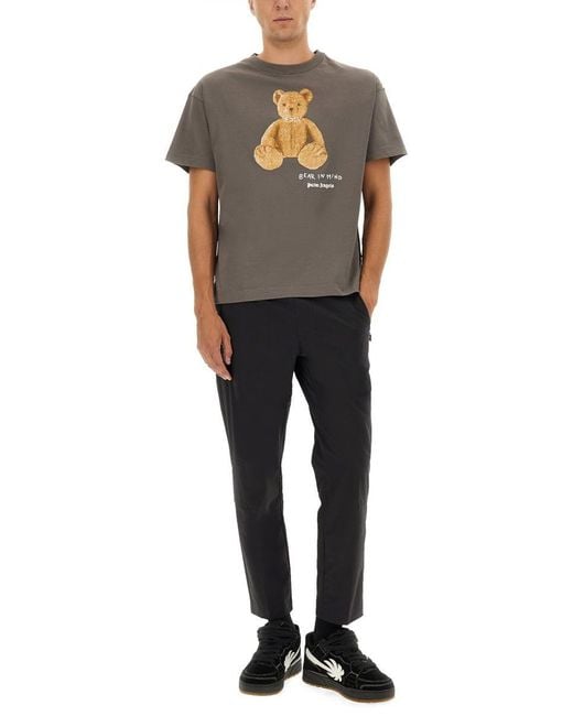 Palm Angels Gray T-Shirt With Print for men
