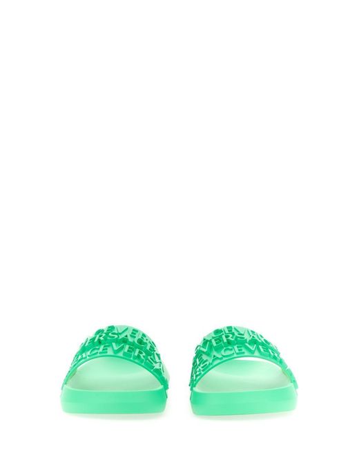 Versace Green Slide Sandal With Logo for men