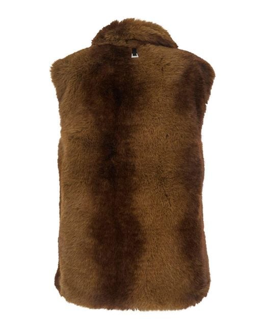 Apparis Brown Sleeveless Coat With Hidden Front Fastening In Faux Fur Woman