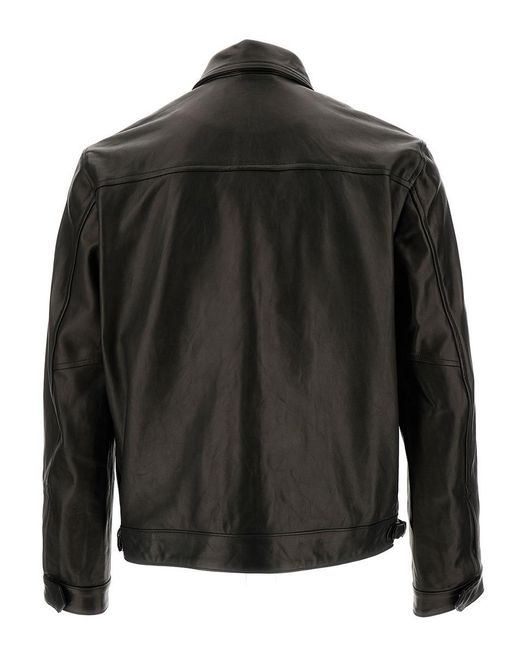 Giorgio Brato Black Biker Jacket With Collar And Zip In Smooth Leather Woman for men