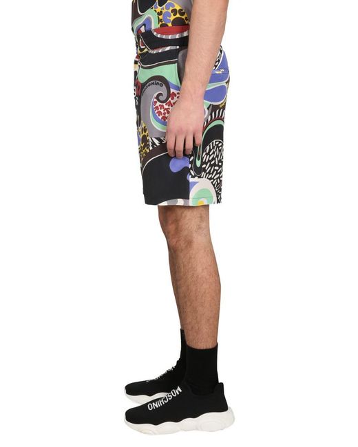 Moschino Blue Psychedelic Print Bermuda Shorts for men