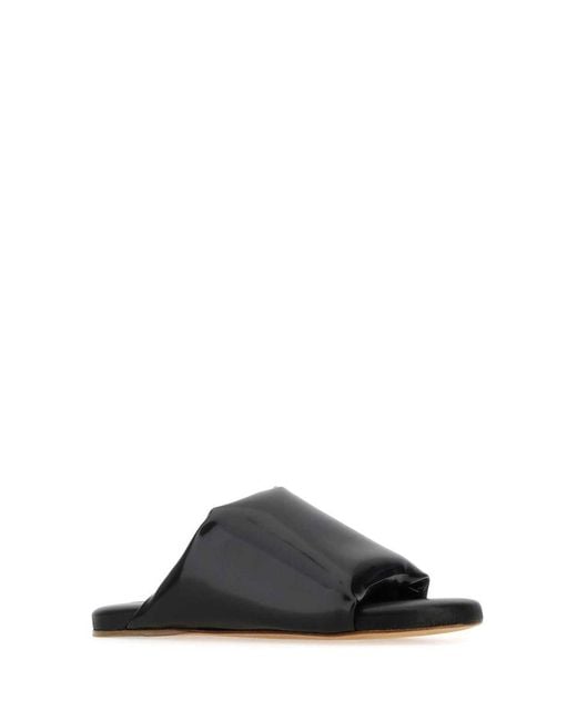 Bottega Veneta Black Cushion Leather Flat Sandals