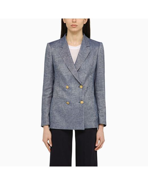 Tagliatore Blue Linen Blend Double Breasted Jacket