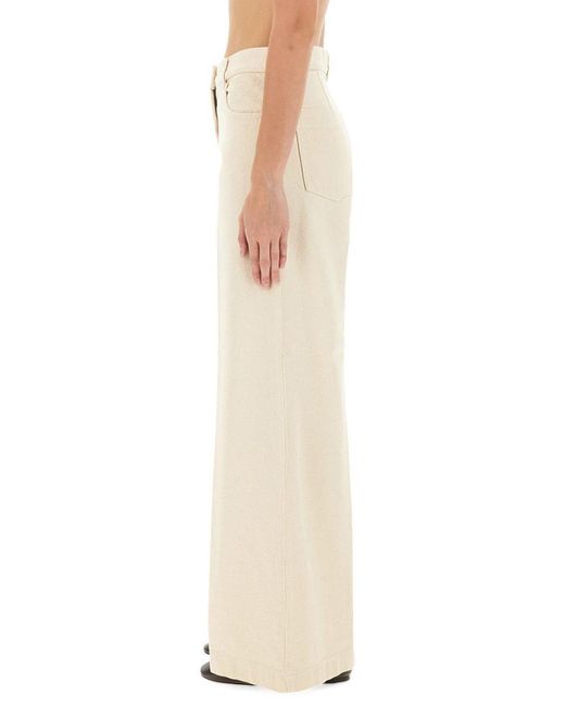 Aspesi Natural High-Waisted Wide-Leg Pants With Belt Loops And Seam Details
