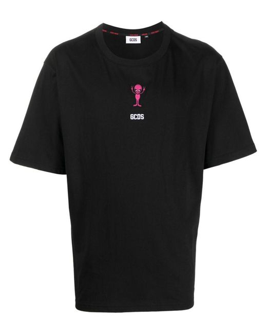Gcds Black Wirdo Win Logo-print Cotton T-shirt for men