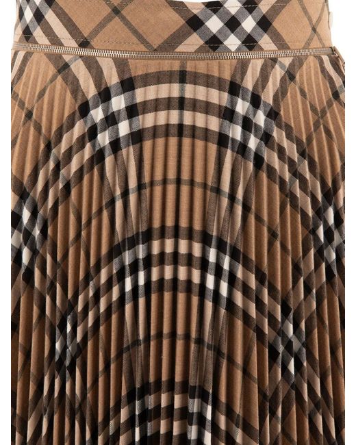 Burberry Wool Blend Pleated Check Skirt in Brown Lyst UK