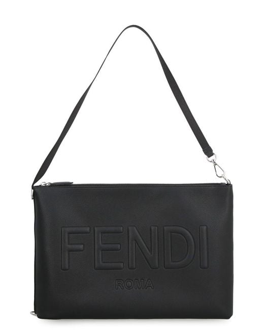 Fendi Black Grainy Leather Mini Pouch Handbag for men