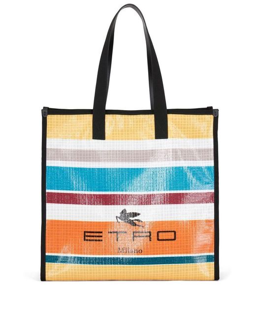 Etro Blue Striped Multicoloured Shopping Bag for men
