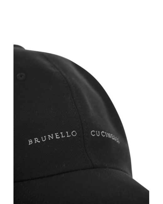 Brunello Cucinelli Black Cotton Canvas Baseball Cap With Embroidery for men